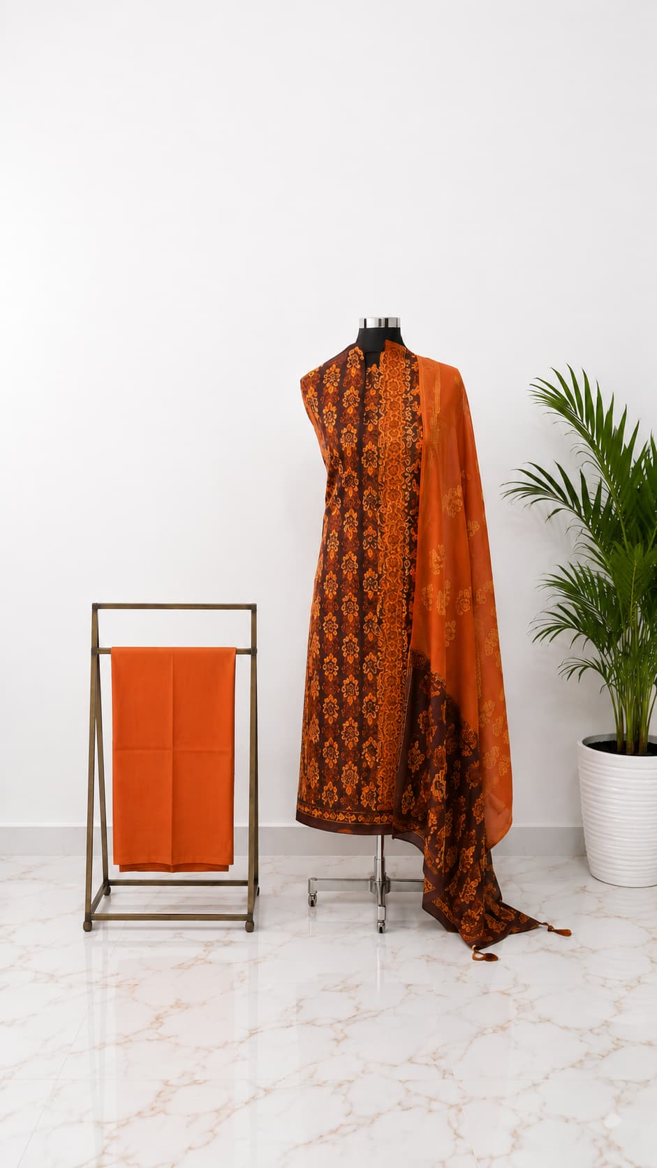 Orange Pure Cotton Batik Print Unstitched 3-Piece