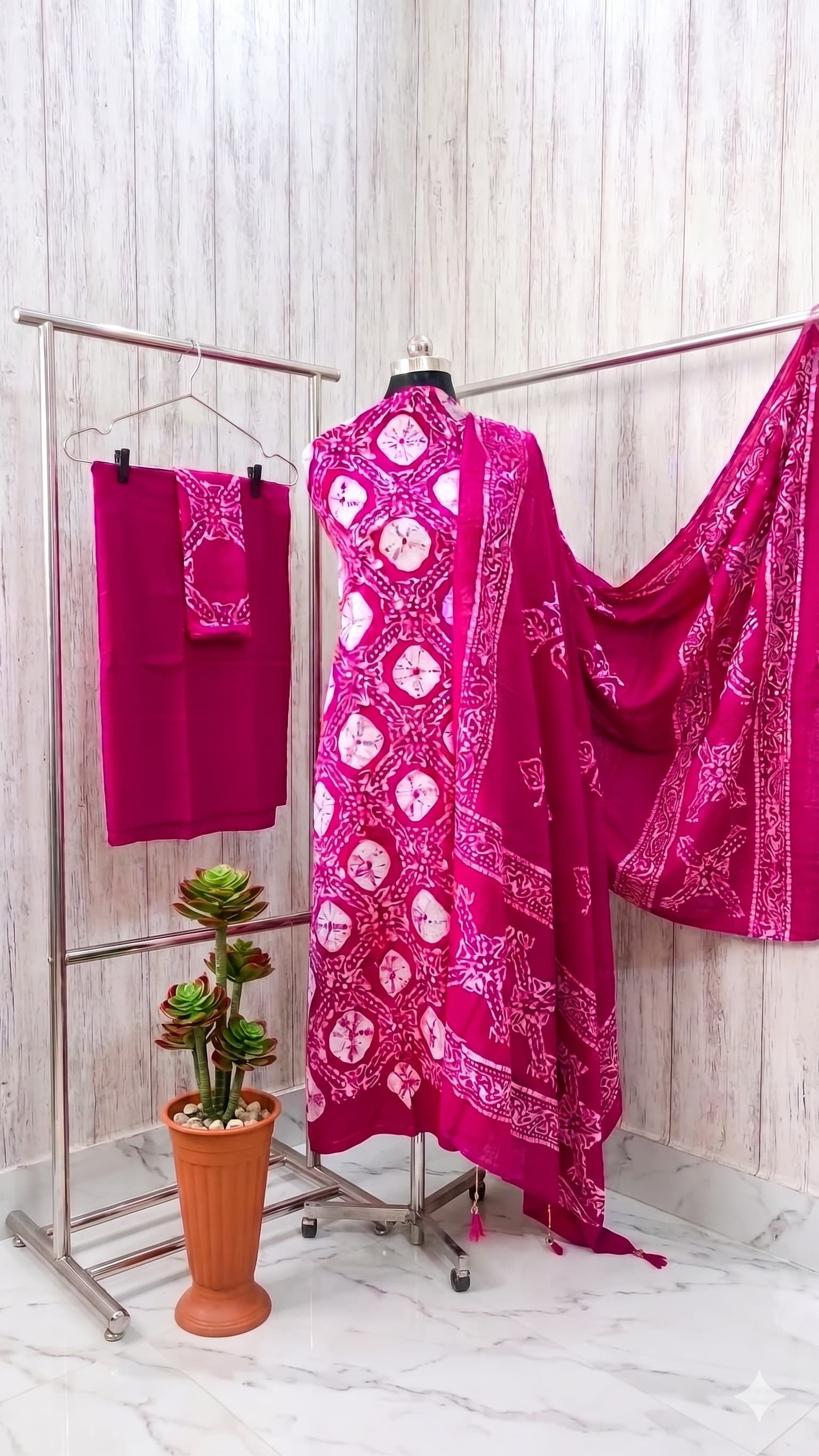 Pink Batik Print Unstitched 3-Piece
