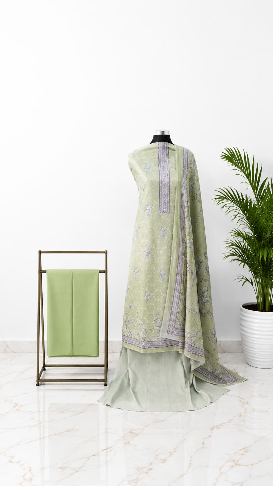 Soft Green Pure Cotton Unstitched 3-Piece
